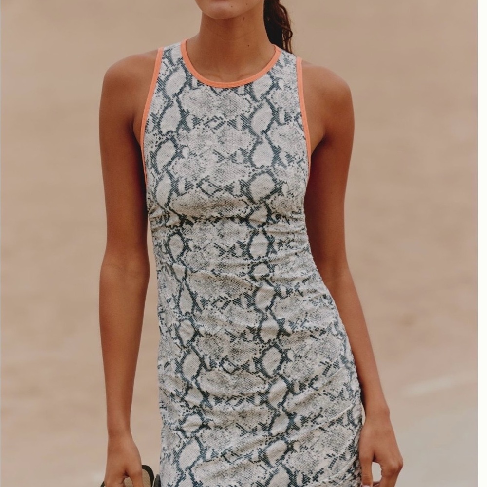 Daily Practice by Anthropology           High-Neck Snake Print Ruched
Mini Dress